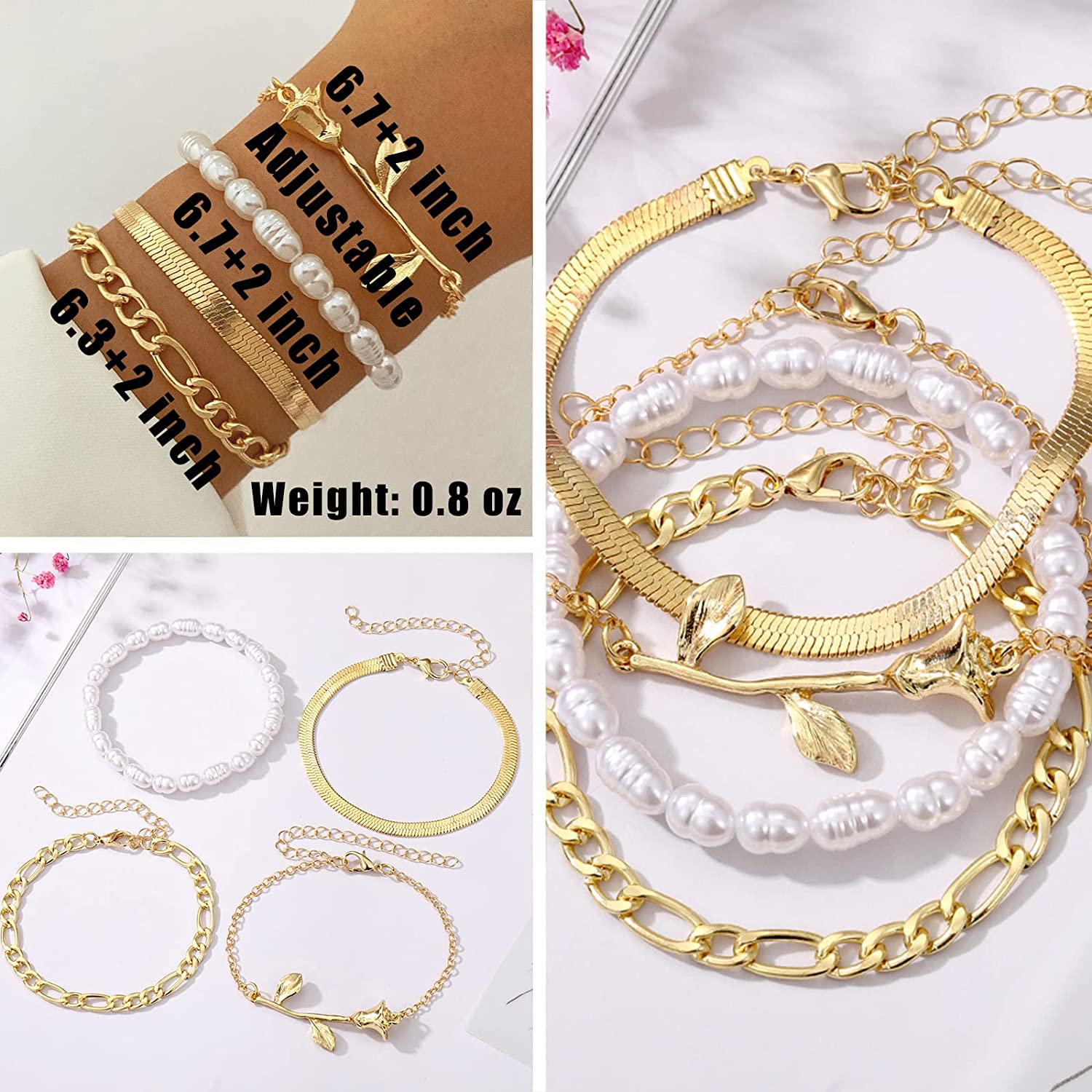 IFKM 6 PACK (24 PCS) Boho Gold Chain Bracelets Set for Women Girls, 14K Gold Plated Multiple Layered Stackable Open Cuff Wrap Bangle Adjustable Link Italian Cuban Jewelry for Women Girls Gift… - Image 5